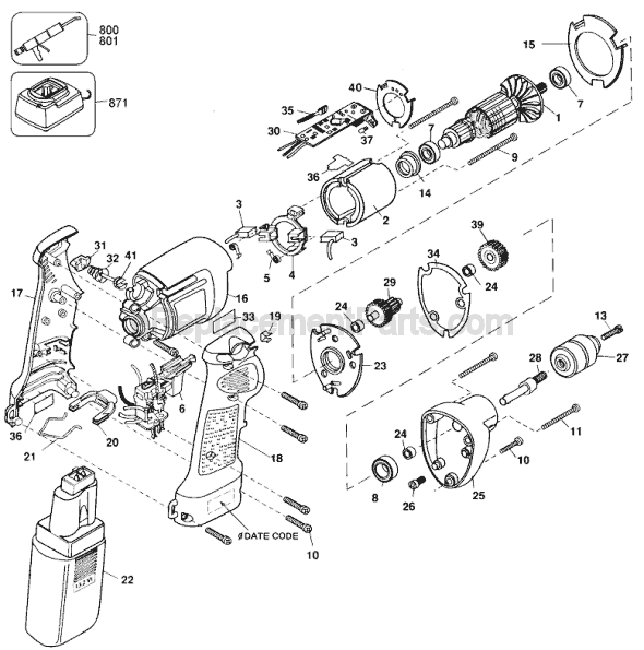 Page A Diagram and Parts List for 2652 Type 100 Black and Decker Cordless Drill